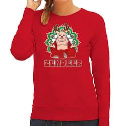 Foto van Bellatio decorations foute kersttrui/sweater voor dames - zendeer buddha - rood - rendier - boeddha m - kerst truien