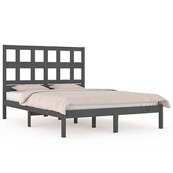 Foto van The living store houten bedframe - grijs - 205.5 x 145.5 x 31 cm - massief grenenhout