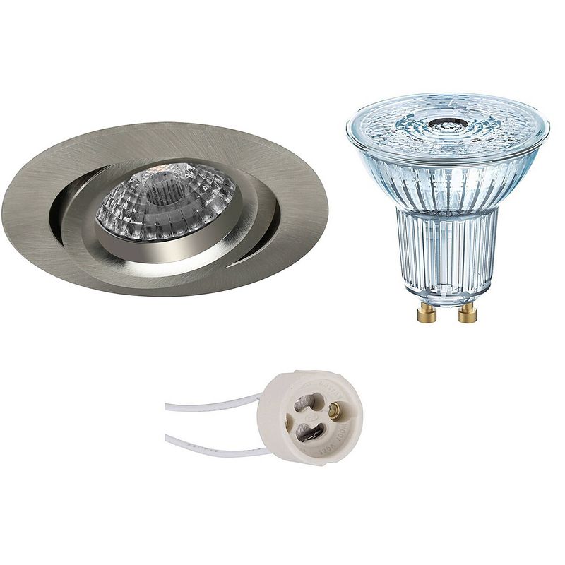 Foto van Led spot set - osram parathom par16 927 36d - pragmi aerony pro - gu10 fitting - dimbaar - inbouw rond - mat nikkel -