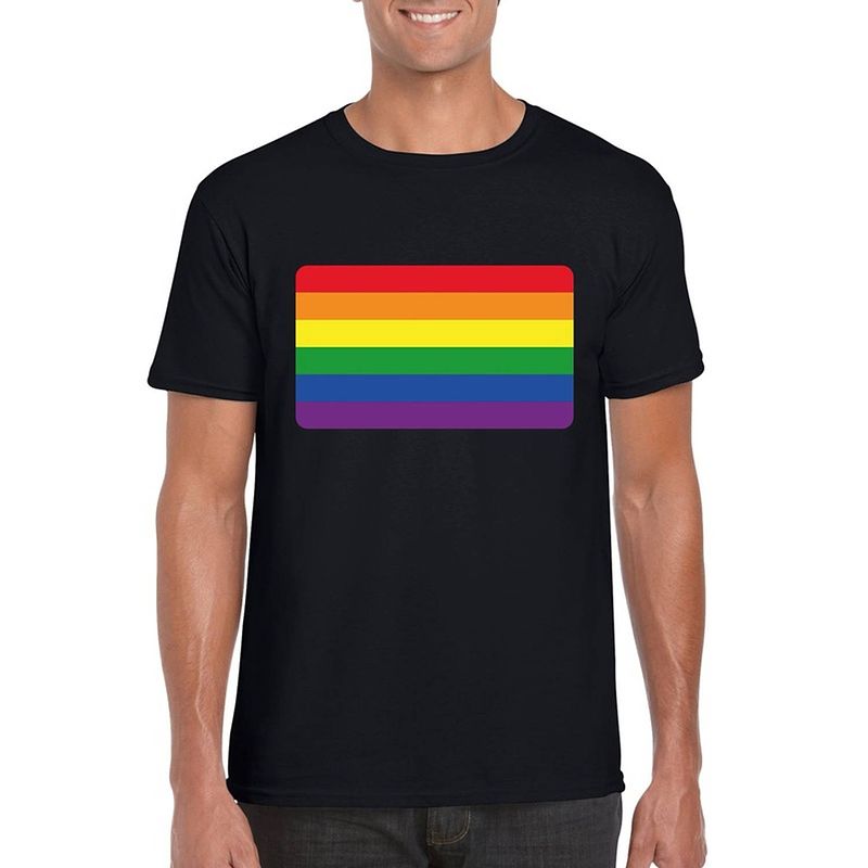 Foto van Gay pride t-shirt met regenboog vlag zwart heren m