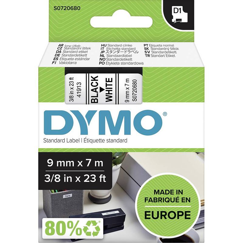 Foto van Dymo d1 tape 9 mm, zwart op wit