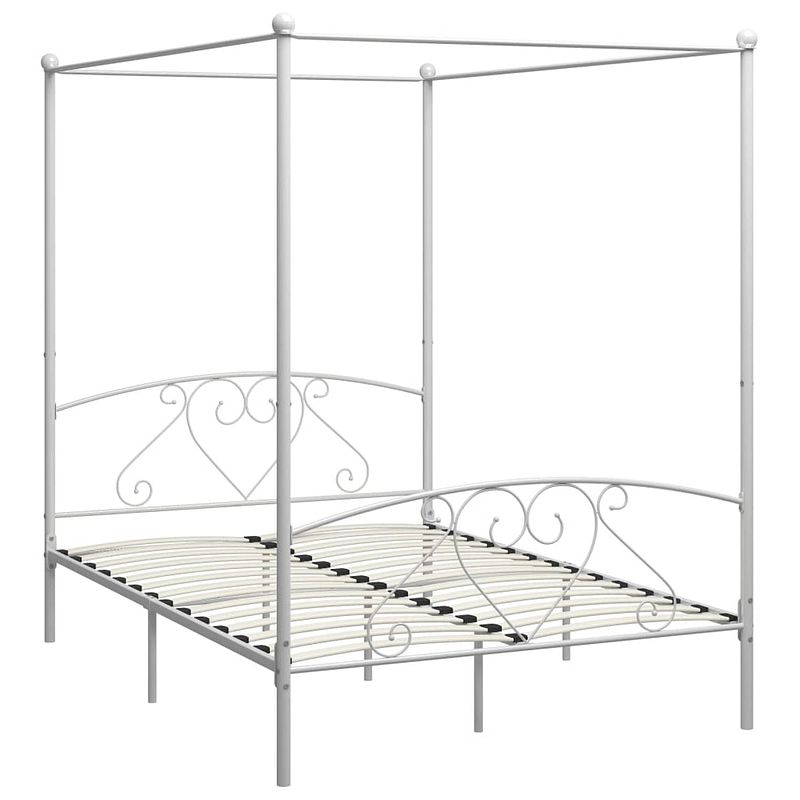 Foto van The living store metalen hemelbedframe - wit - 209x147.5x198 cm - geschikt voor 140x200 cm matras