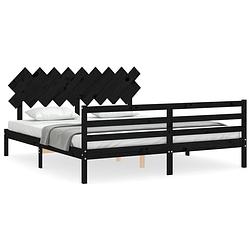 Foto van The living store grenenhouten bedframe - zwart - 205.5 x 185.5 x 81 cm - multiplex lattenbodem