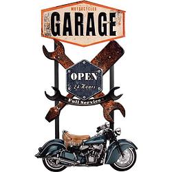 Foto van Clayre & eef wanddecoratie motor 50x84 cm bruin blauw ijzer motorcycles garage muurdecoratie wandversiering tekstbord