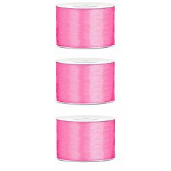 Foto van 3x roze satijnlint rollen 5 cm x 25 meter cadeaulint verpakkingsmateriaal - cadeaulinten