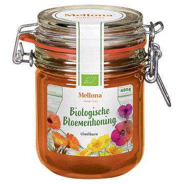 Foto van Mellona biologische bloemenhoning vloeibare 450g bij jumbo