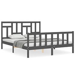 Foto van The living store bed the living store bedframe - massief grenenhout - 205.5 x 155.5 x 100 cm - grijs