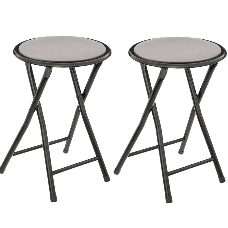 Foto van 2x stuks bijzet krukje/stoel - opvouwbaar - zwart/grijs - 46 cm - bijzettafels