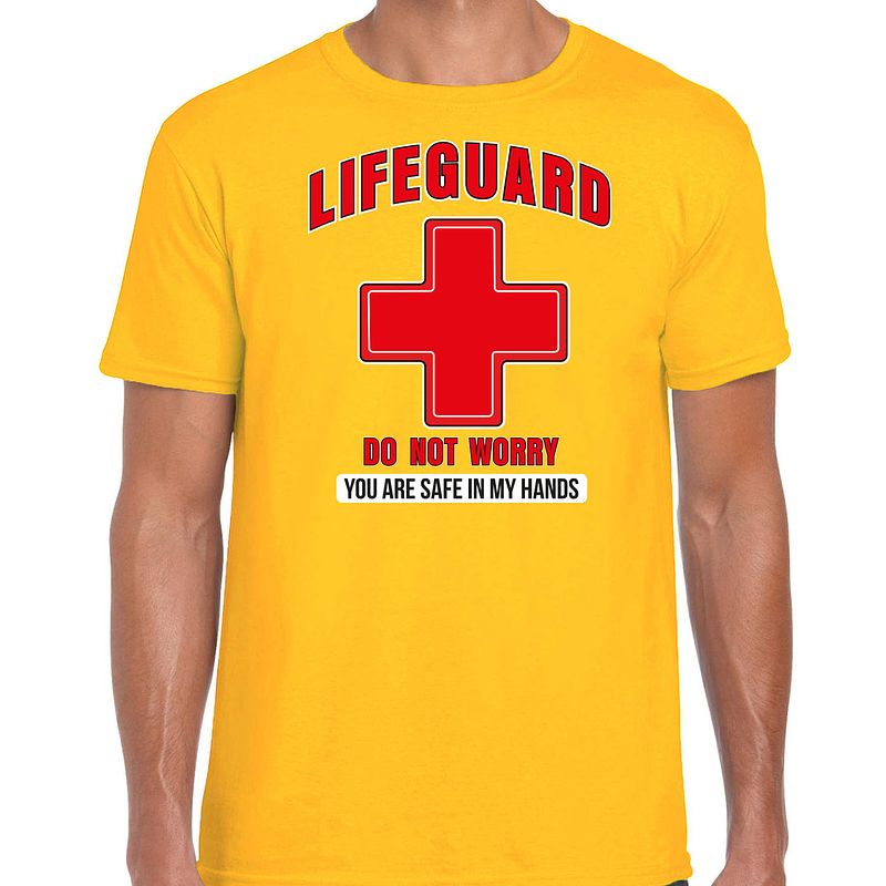 Foto van Bellatio decorationsa lifeguard verkleed t-shirt herena - geel - strandwacht/carnaval outfit m - feestshirts