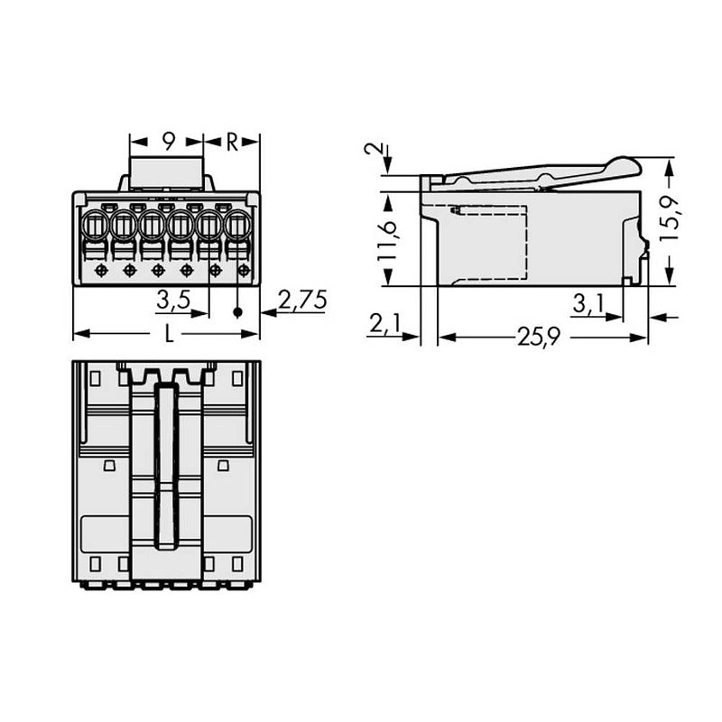 Foto van Wago 2091-1526/002-000 male behuizing (board) 2091 totaal aantal polen: 6 rastermaat: 3.50 mm 100 stuk(s)