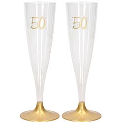 Foto van 24x abraham/50 jaar gouden/gouden champagne glazen/flutes 14 cl/140 ml van kunststof - champagneglazen
