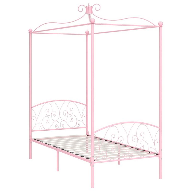 Foto van The living store hemelbedframe - metaal - 211 x 99 x 227 cm - roze - geschikt voor 90 x 200 cm matras - inclusief