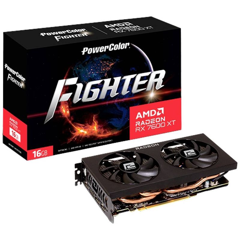 Foto van Powercolor videokaart amd radeon rx 7600 xt fighter 16 gb gddr6-ram pcie x16 hdmi, displayport