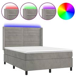 Foto van The living store boxspring - fluweel - led - pocketvering - huidvriendelijk - lichtgrijs - 203x147x118/128 cm