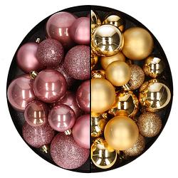 Foto van Decoris kerstballen 60x - mix goud/oudroze - 4-5-6 cm - kunststof - kerstbal