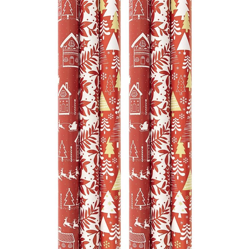 Foto van Assortiment rood en wit luxe kerstpapier inpakpapier cadeaupapier - 200 x 70 cm - 6 rollen