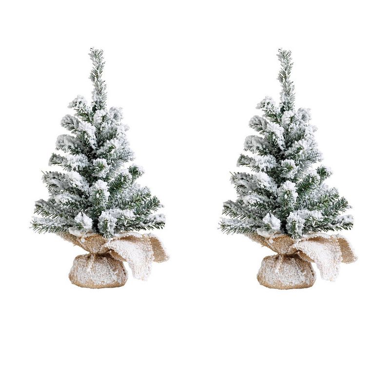 Foto van 2x stuks kunstboom/kunst kerstboom groen met sneeuw 45 cm - kunstkerstboom