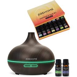 Foto van 2behome® aroma diffuser 550ml met afstandsbediening - incl. 16 etherische oliën - donkere houtlook - 7 led kleuren
