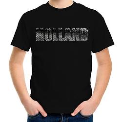 Foto van Glitter holland t-shirt zwart rhinestone steentjes voor kinderen nederland supporter ek/ wk m - feestshirts