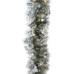Foto van 1x groene dennenslingers frosted met verlichting 270 cm - kerstslingers / dennen slingers met licht/lampjes
