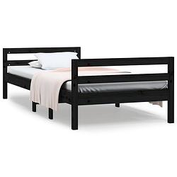 Foto van The living store bedframe - klassiek grenen - 195.5 x 95.5 x 52.5 cm - zwart