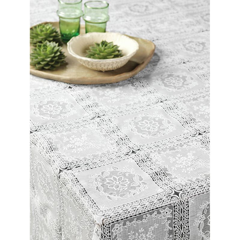 Foto van Tafelzeil/tafelkleed vierkante kanten patroon wit 140 x 180 cm - tafelzeilen