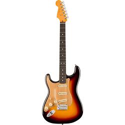 Foto van Fender american ultra ii stratocaster left-hand eb ultraburst linkshandige elektrische gitaar met koffer