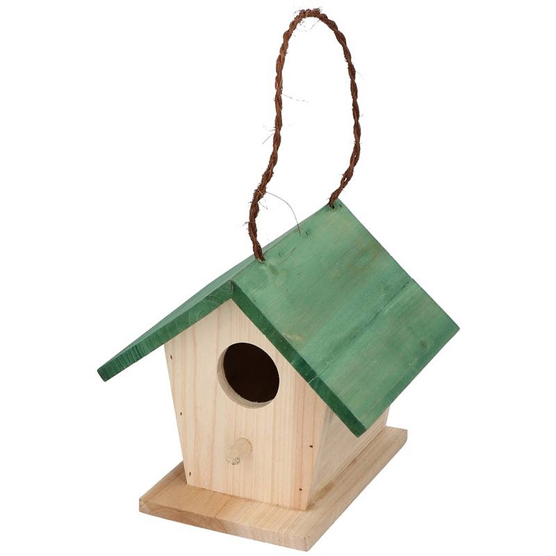 Foto van Houten vogelhuisje/nestkastje met groen dak 17 cm - vogelhuisjes