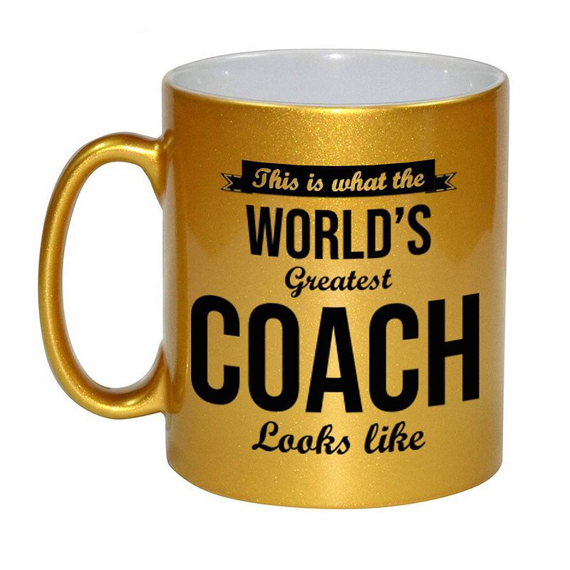 Foto van Gouden worlds greatest coach cadeau koffiemok / theebeker 330 ml - feest mokken