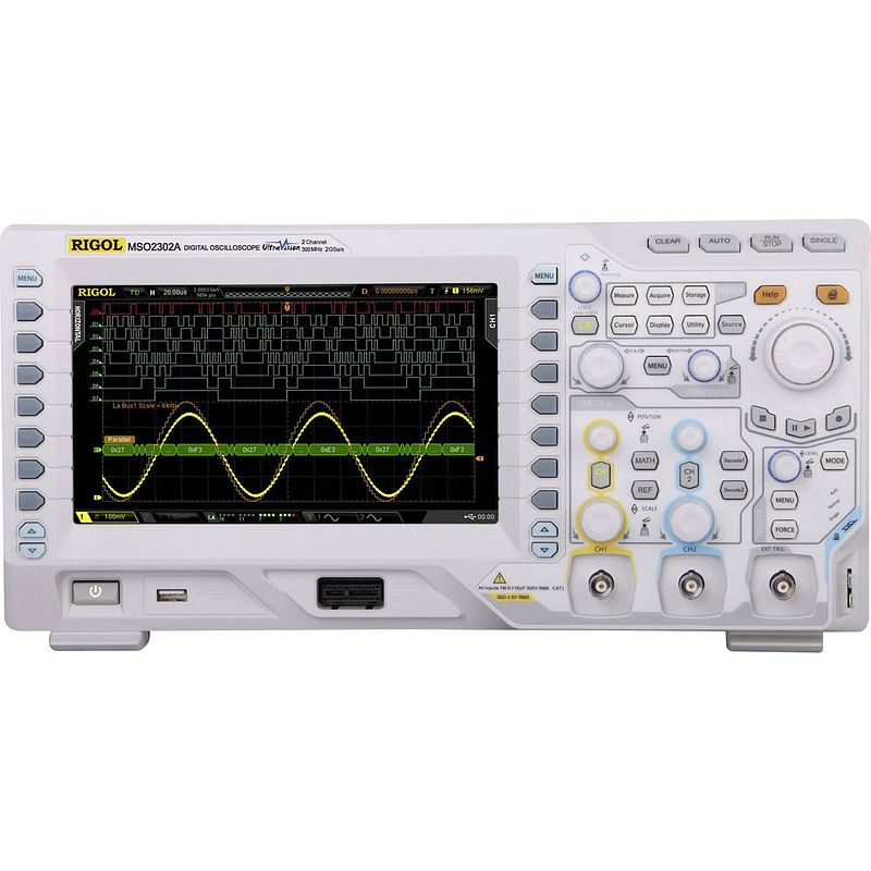 Foto van Rigol mso2302a digitale oscilloscoop 300 mhz 18-kanaals 1 gsa/s 7 mpts 8 bit digitaal geheugen (dso), mixed-signal (mso), logic-analyser 1 stuk(s)