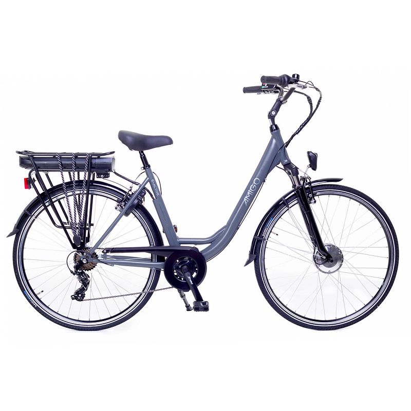 Foto van Amigo elektrische stadsfiets e-active 28 inch 50 cm dames 7v v-brakes matgrijs