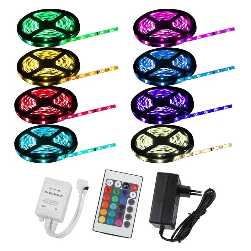 Foto van Led strip strip smd 5050 rgb 5m met afstandsbediening 24t voeding 3a 60 led/m waterdicht