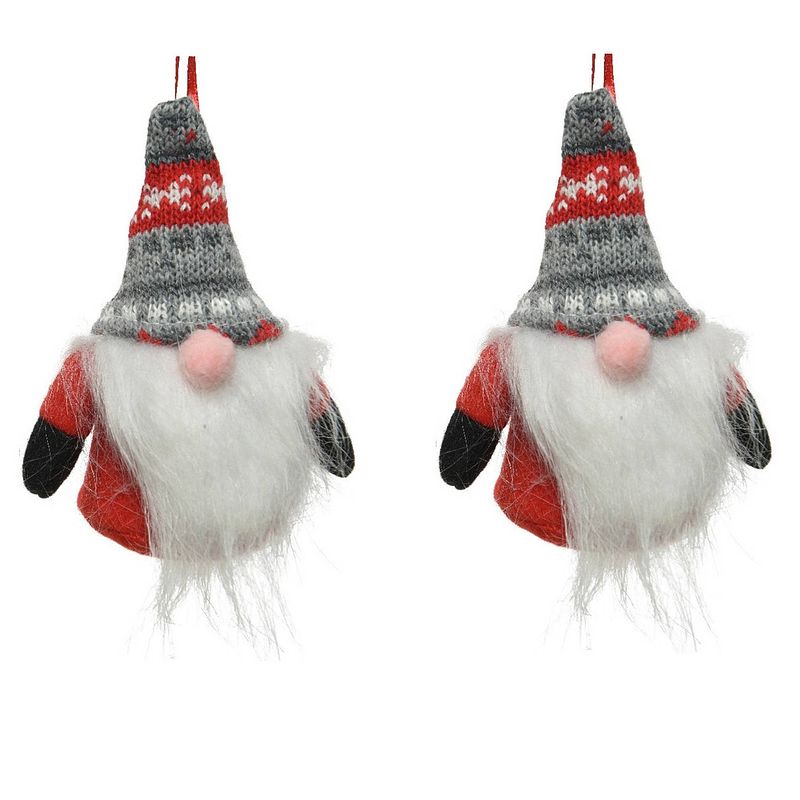 Foto van 2x stuks kersthangers figuurtjes kerst gnome/kabouter/dwerg rood 12 cm - kersthangers