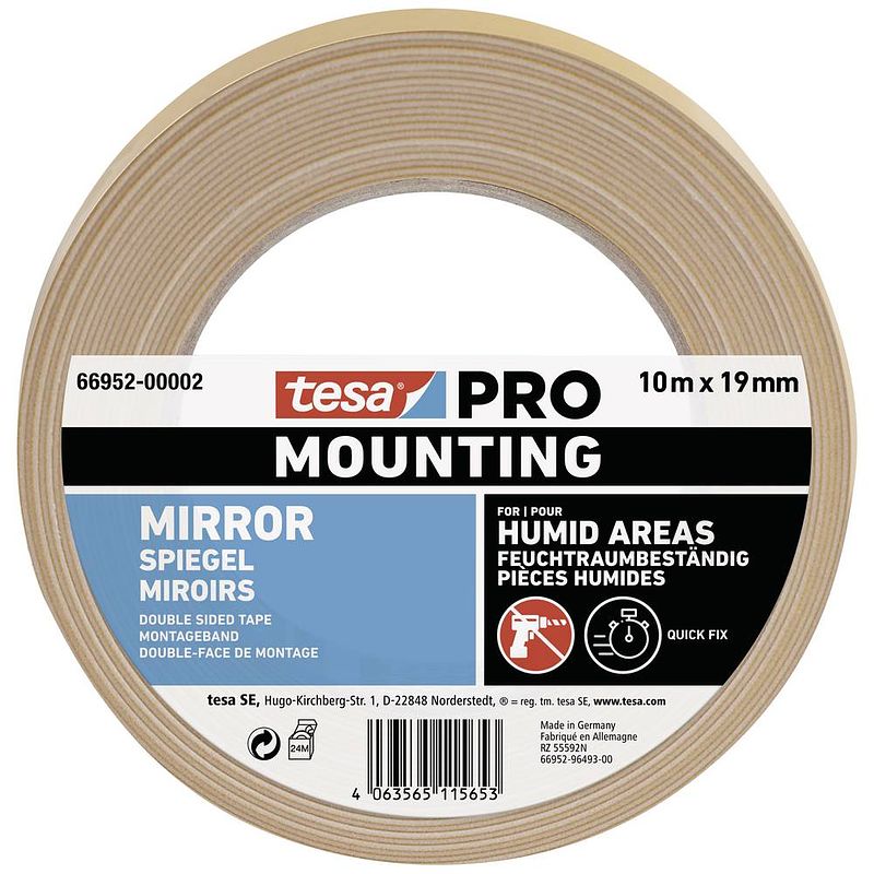 Foto van Tesa mounting pro spiegel 66952-00002-00 montagetape wit (l x b) 10 m x 19 mm 1 stuk(s)