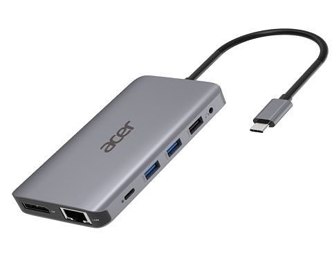 Foto van Acer 12in1 type c dongle: 2 x usb3.2 2 x usb2.0 1x sd/tf 2 x hdmi 1 x pd 1 x dp 1 x rj45 1 x 3.5 au desktop accessoire zilver