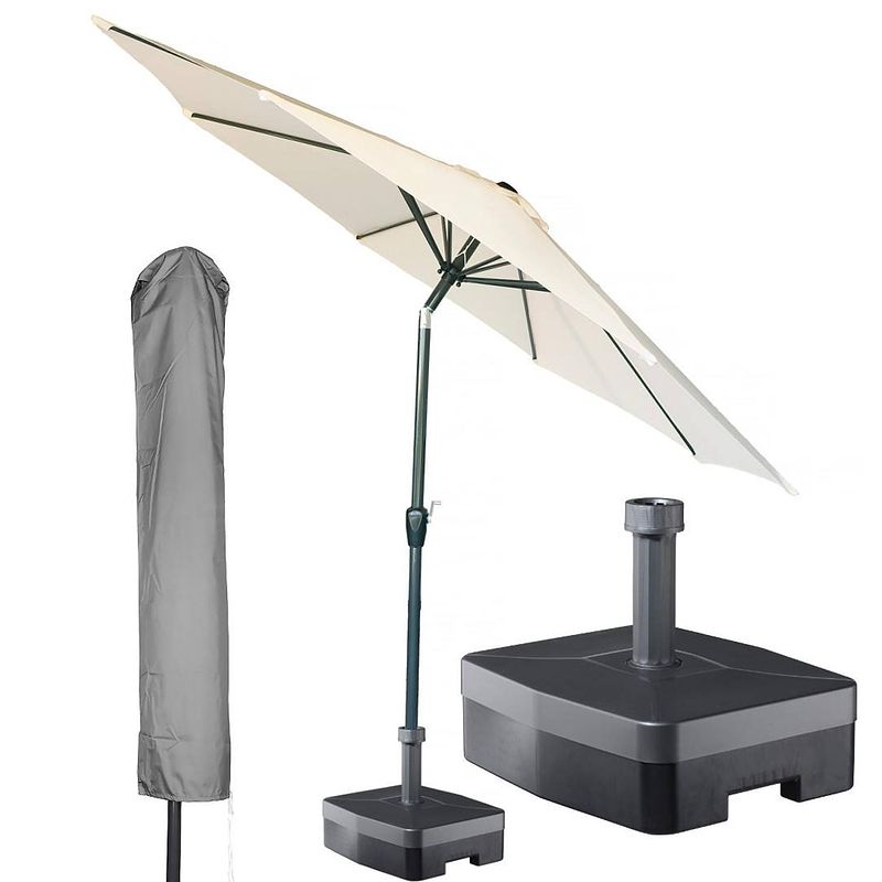 Foto van Kopu® ronde stokparasol 300 cm calma met hoes en voet - naturel