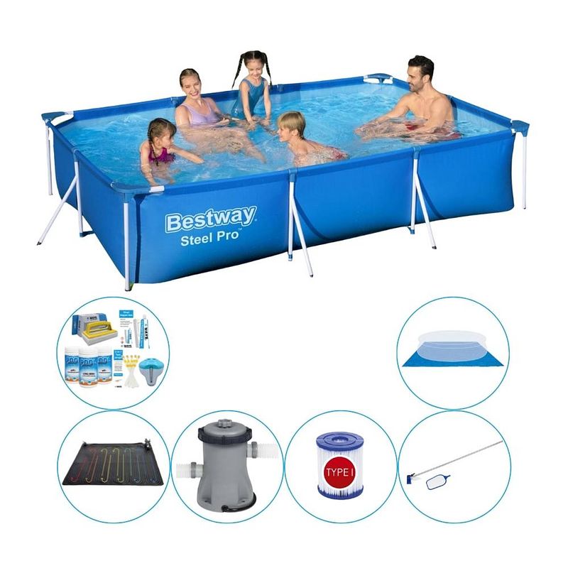 Foto van Bestway steel pro rechthoekig 300x201x66 cm - 7-delig - zwembad met accessoires