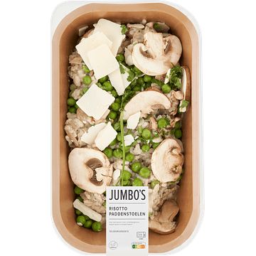 Foto van Jumbo verse maaltijd risotto paddenstoelen met doperwten en kaas 450g