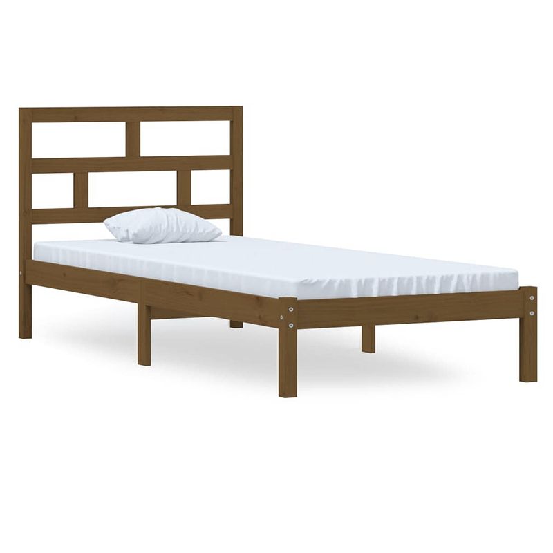 Foto van The living store houten bedframe - honingbruin - 205.5 x 106 x 100 cm - massief grenenhout - multiplex lattenbodem