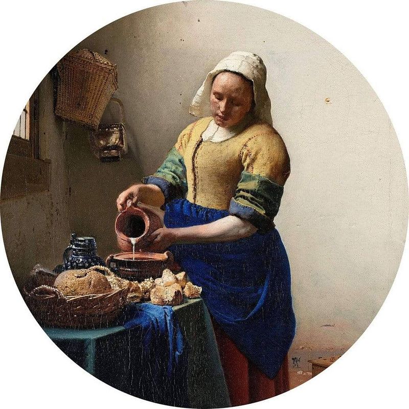 Foto van Wizard+genius vermeer the milkmaid vlies fotobehang 140x140cm rond