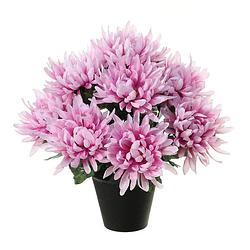 Foto van Louis maes kunstbloemen plant in pot - lila paars tinten - 28 cm - bloemenstuk ornament - chrysanten - kunstbloemen