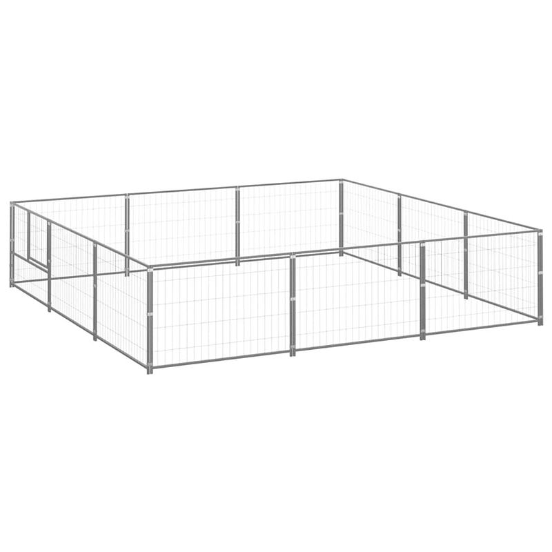 Foto van Vidaxl hondenkennel 9 m² staal zilverkleurig