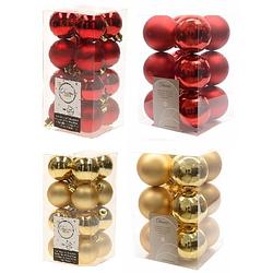 Foto van Kerstversiering kunststof kerstballen mix goud/ rood 4 en 6 cm pakket van 80x stuks - kerstbal