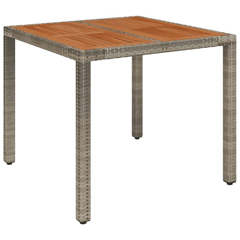 Foto van Vidaxl tuintafel met houten blad 90x90x75 cm poly rattan grijs