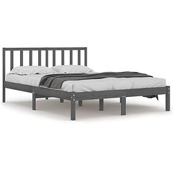 Foto van The living store houten bedframe - grijs - 195.5 x 146 x 100 cm - massief grenenhout