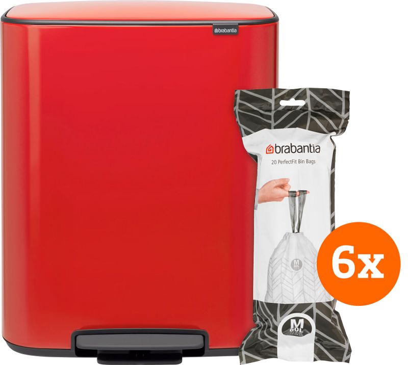 Foto van Brabantia bo pedal bin 60 liter passion red + vuilniszakken (120 stuks)