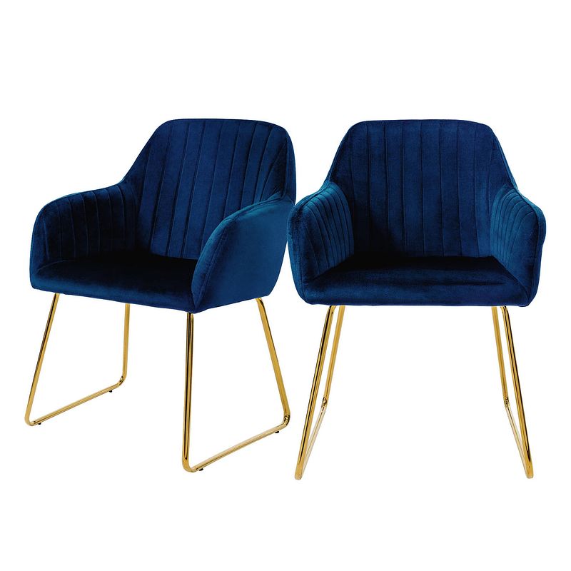 Foto van Eetkamerstoelen met rugleuning set van 2 blauw fluwelen bekleding met metalen poten ml-design