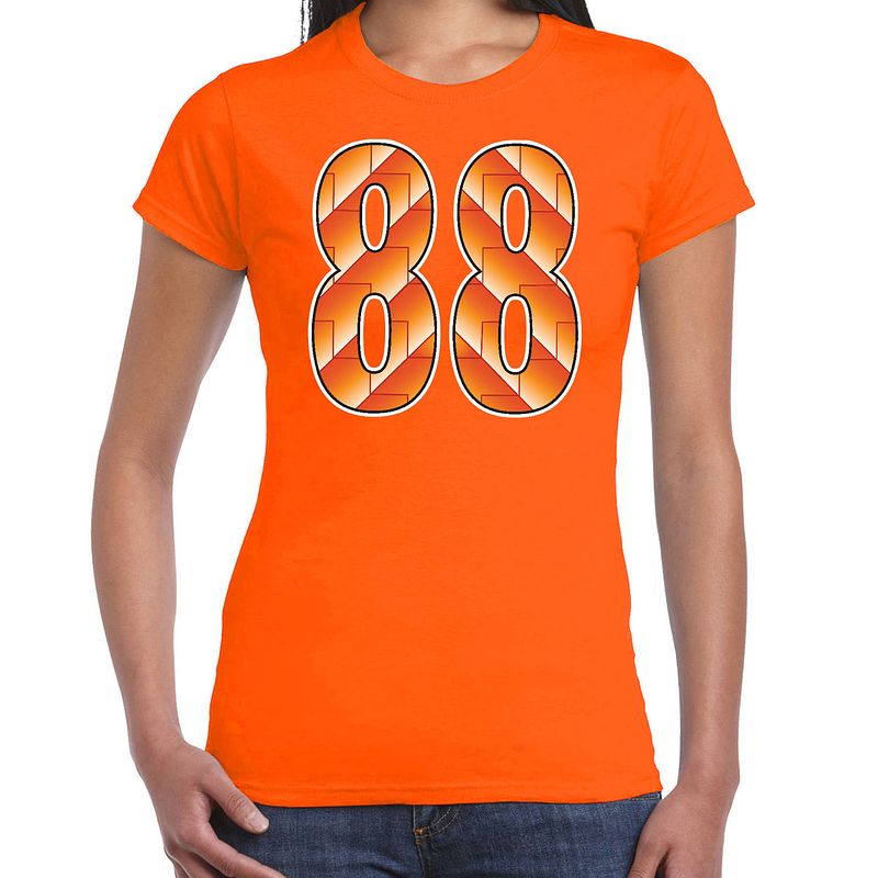 Foto van 1988 ek / nederlands elftal supporter t-shirt oranje voor dames xs - feestshirts