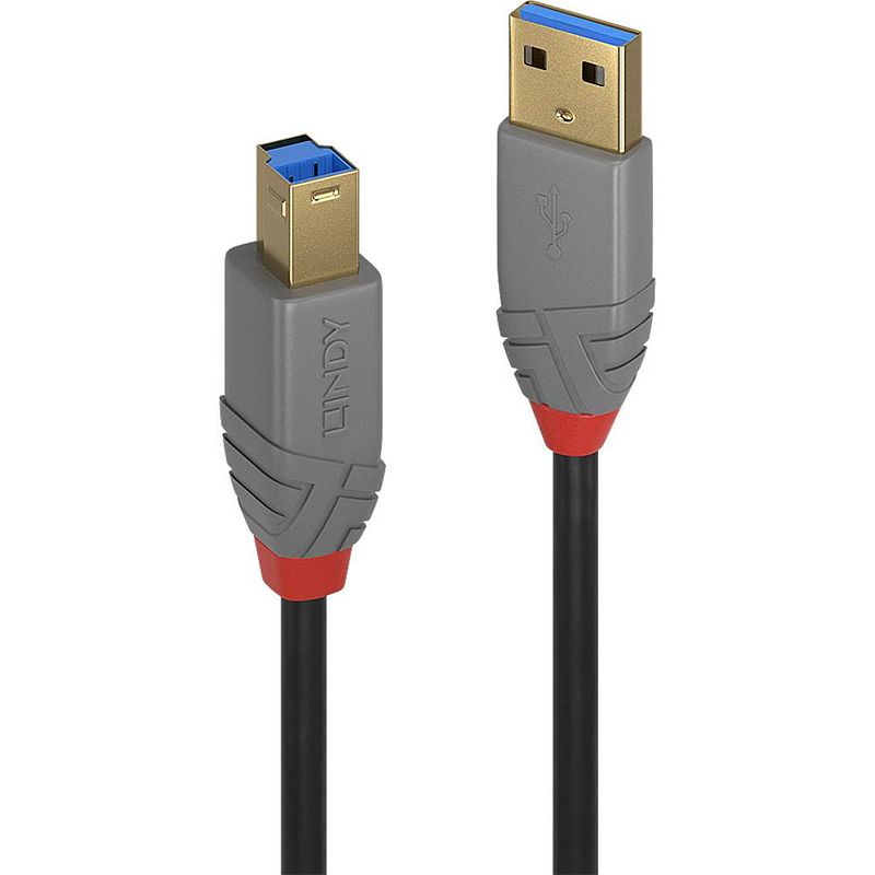 Foto van Lindy usb-kabel usb 3.2 gen1 (usb 3.0 / usb 3.1 gen1) usb-a stekker, usb-b stekker 1.00 m zwart 36741