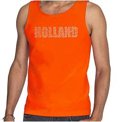 Foto van Glitter holland tanktop oranje rhinestone steentjes voor heren nederland supporter ek/ wk xl - feestshirts